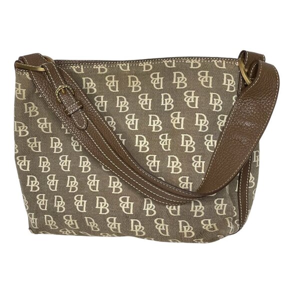 Dooney & Bourke Purse Monogram Canvas Vintage Shoulder Bag Satchel Brown Y2K - Picture 1 of 14
